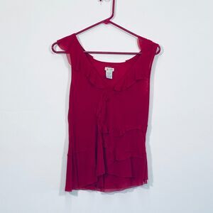 Anthropologie Odille Top Large Wine Red Tank Rosette Layered Stretch Ruffle Boho